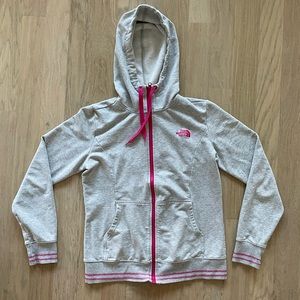 The North Face Gray and Pink Zip Up Hoodie Sweater